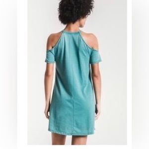 Z Supply Womens Size Small Cold Shoulder T Shirt Dress Aqua Blue Ribbed Neckline